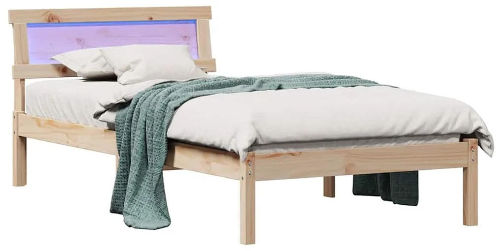 Estrutura da Cama com luzes de tira LED com cabeceira Castanho 90 x 19