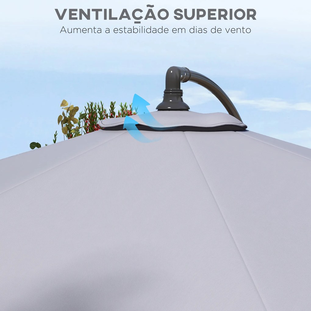 Toldo de Substituição para Chapéu de Sol de 3 m com Ventilação Superior para Exterior Jardim Pátio Piscina Cinza