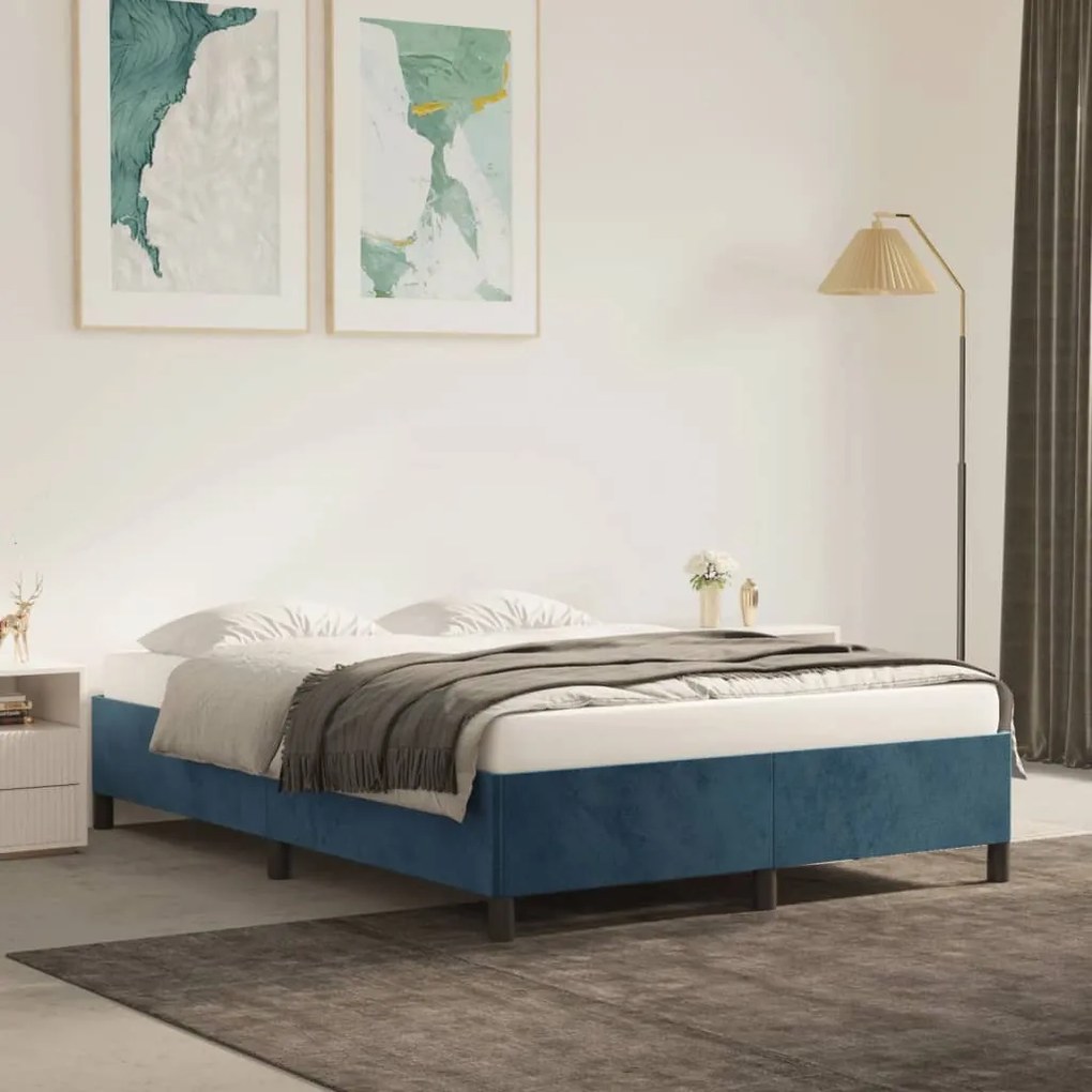 Estrutura de cama sem colchão 140x200 cm veludo azul-escuro