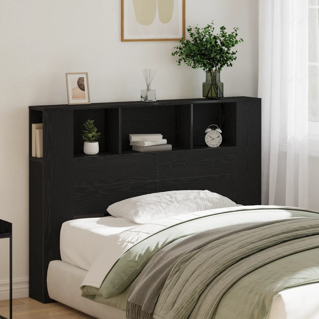 Cabeceira Preto Carvalho vidaXL - 140x19x104,5 cm - Feito de Madeira Industrial