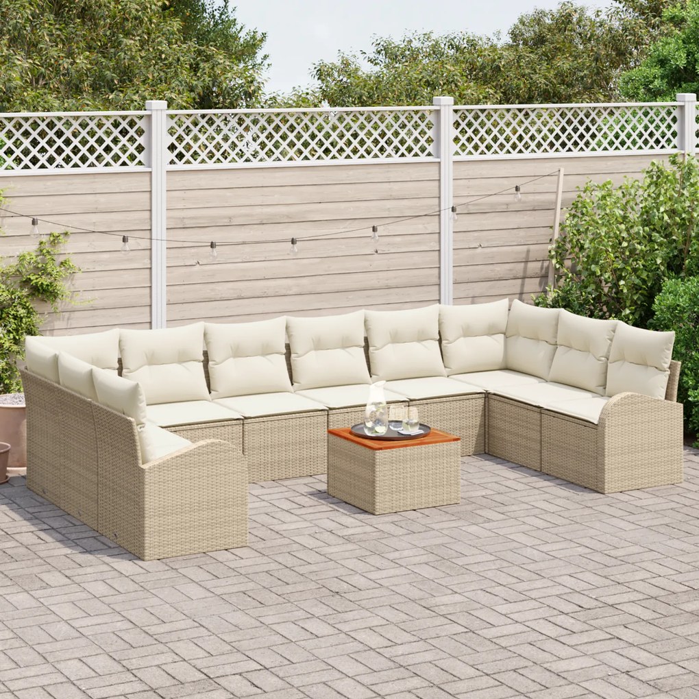 Conjunto de Sofás de Jardim com Almofadas vidaXL de 11 Peças Bege Vime