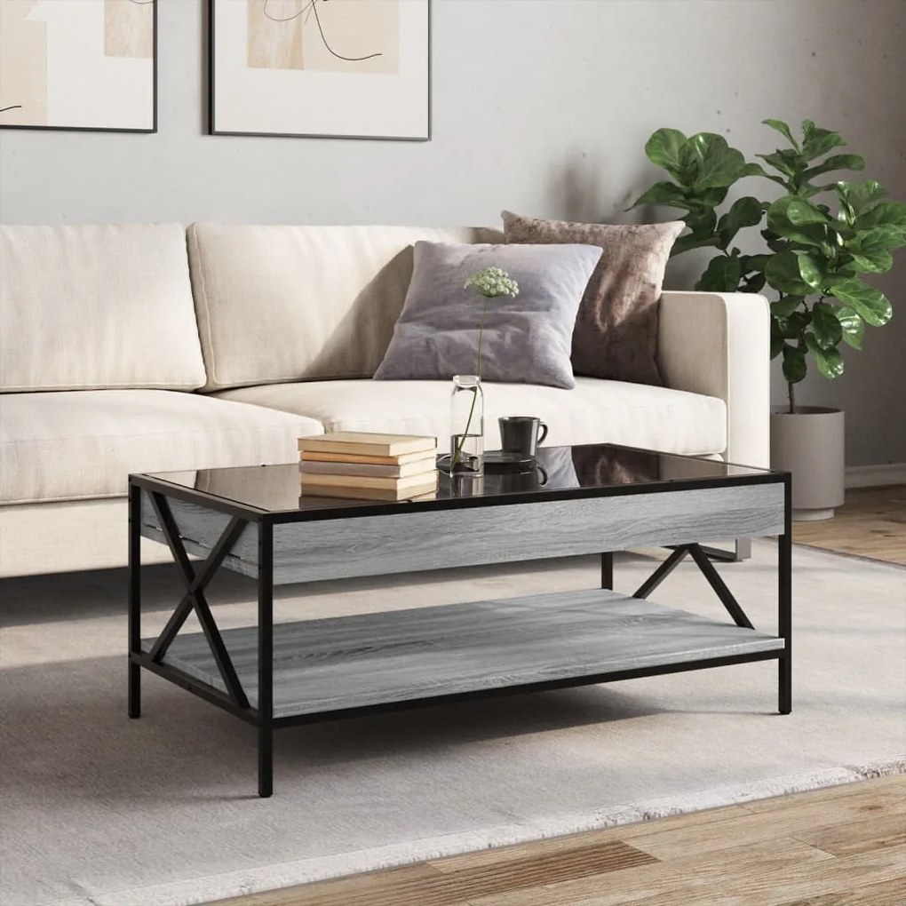 Mesa de centro luzes LED Infinity 90x50x38 cm cinzento sonoma