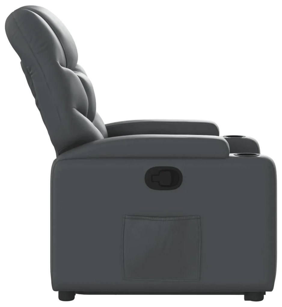 Poltrona reclinável elevatória couro artificial cinzento