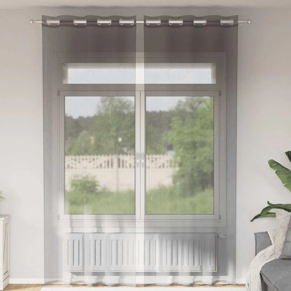 vidaXL Cortinas de voile com ilhós 2 pcs cinzento-escuro 140x300 cm