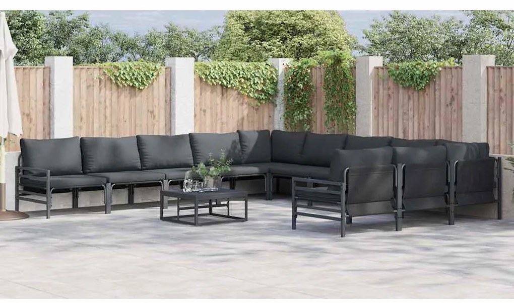 Conjunto de Sofá de Jardim 12 pcs Cinzento-escuro Aço
