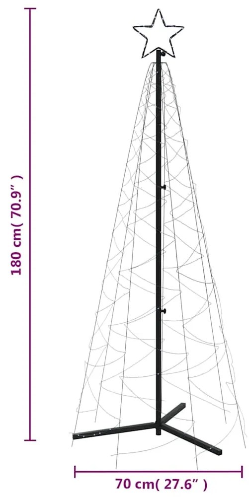 Árvore de Natal em cone 200 luzes LED 70x180 cm branco frio