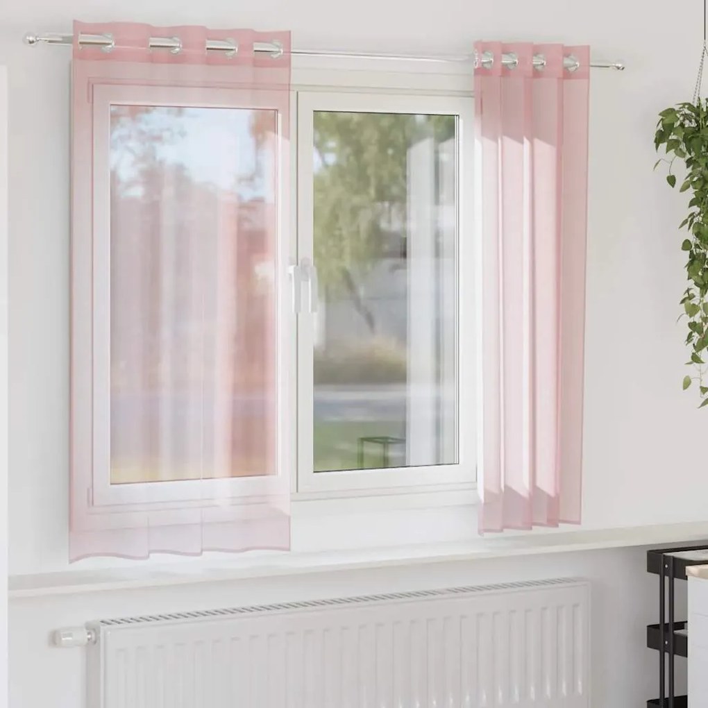 vidaXL Cortinas de voile com ilhós 2 pcs rosa-claro 140x175 cm