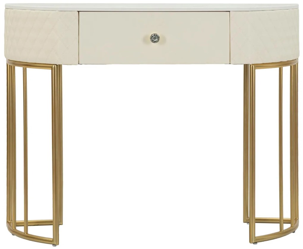 Consola de Entrada Sharon - Madeira e MDF Branco com Detalhes Dourados