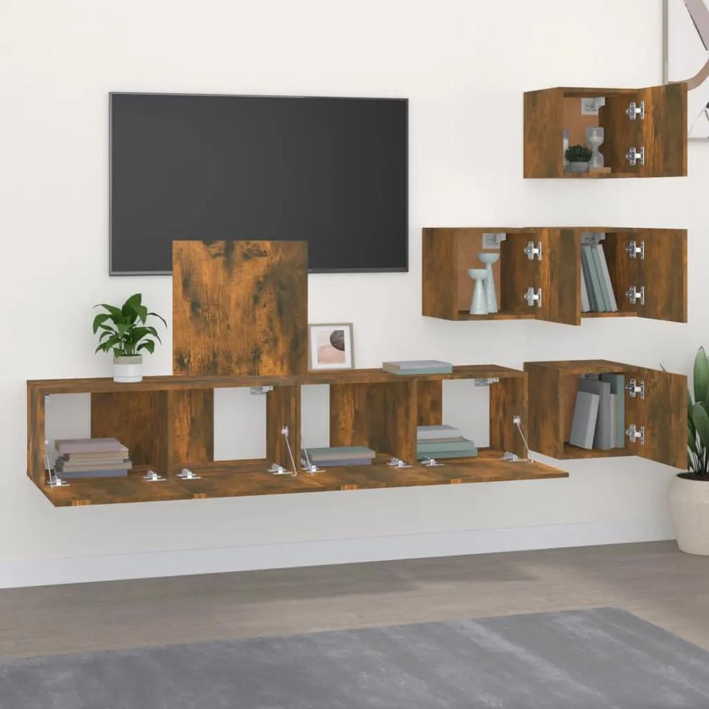 Móvel de TV de parede madeira processada cor carvalho fumado