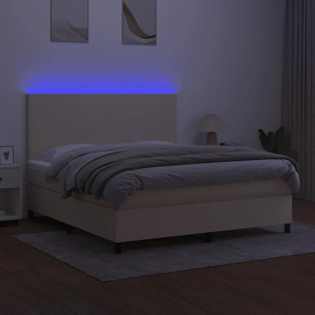 Cama box spring c/ colchão e LED 180x200 cm tecido cor creme