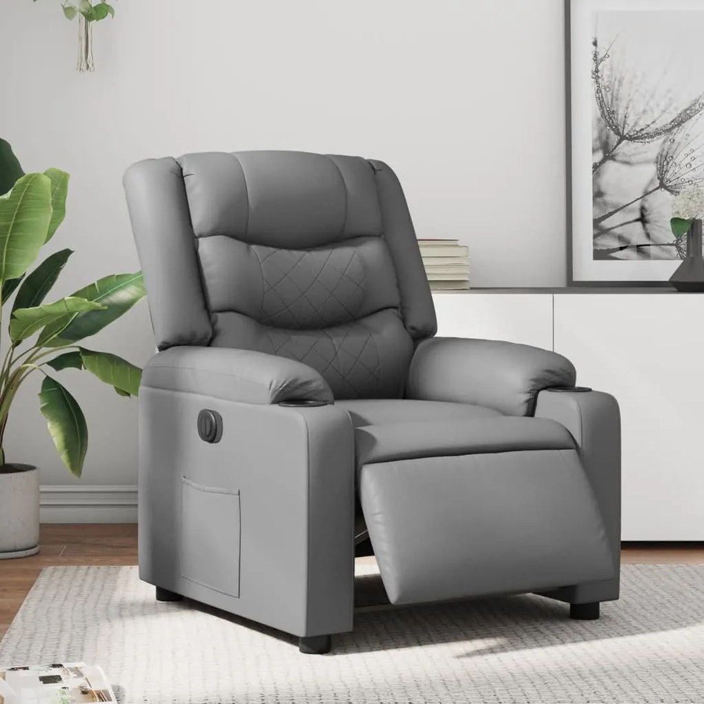 vidaXL Poltrona reclinável elétrica couro artificial cinzento
