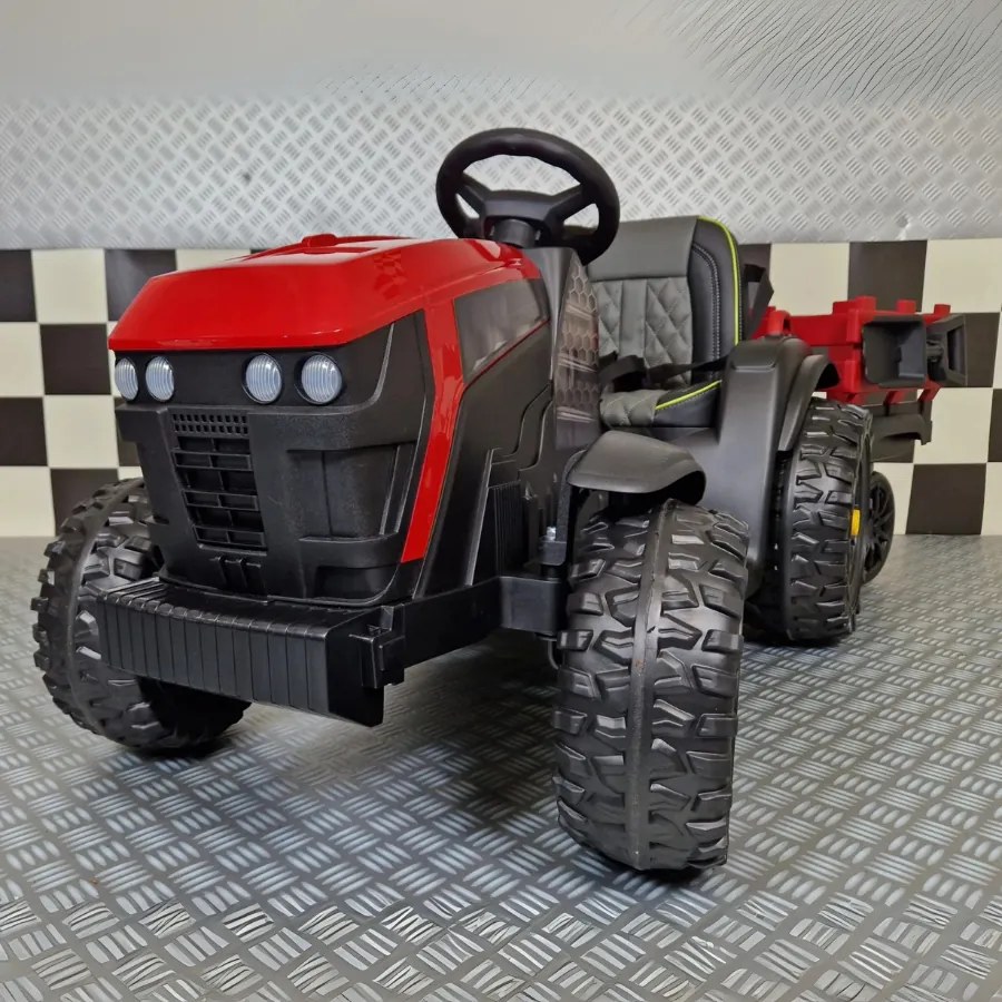 Trator elétrico crianças 12V tractor Farmer Rodas borracha Com controlo remoto Vermelho