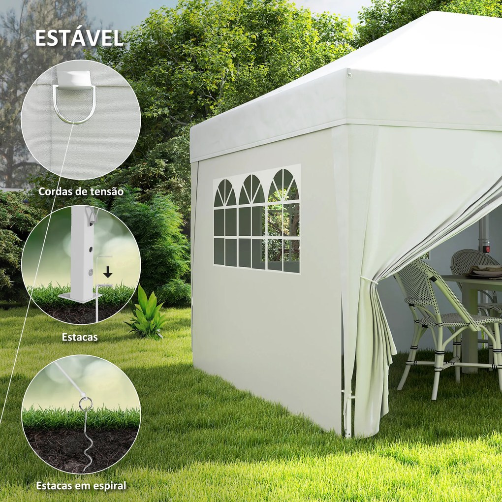 Tenda Dobrável 5,90x2,95 m Tenda de Jardim com 6 Paredes Laterais Impermeável Anti-UV e Bolsa de Transporte Branco