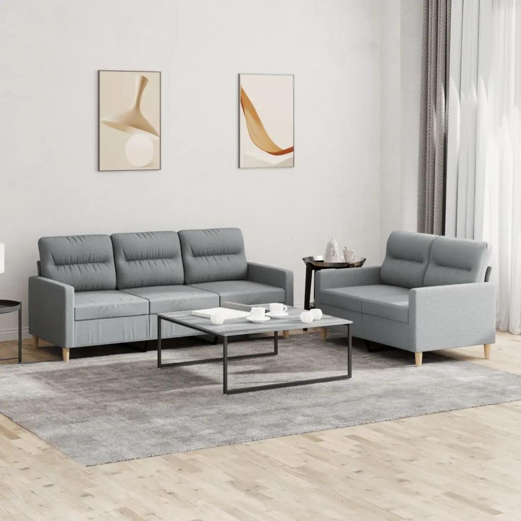 2 pcs conjunto de sofás com almofadões tecido cinzento-claro
