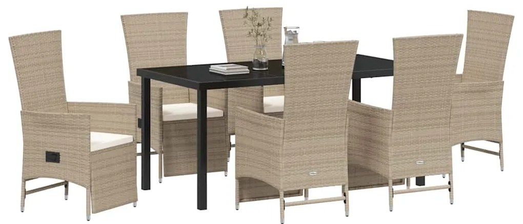 Conjunto de Cadeiras de Jardim Reclináveis 7 pcs Bege