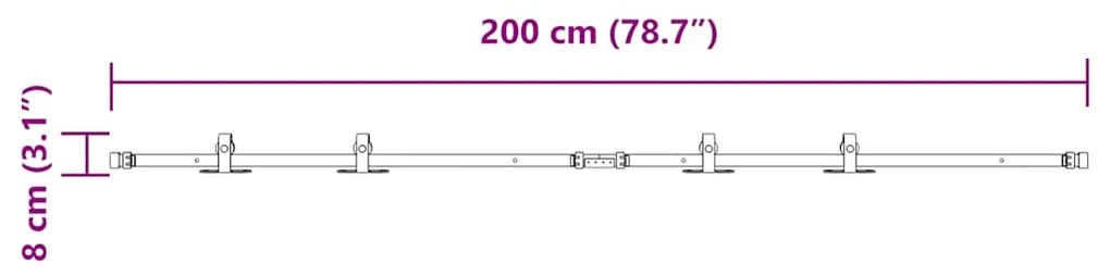 Kit para armário deslizante aço carbono 200 cm