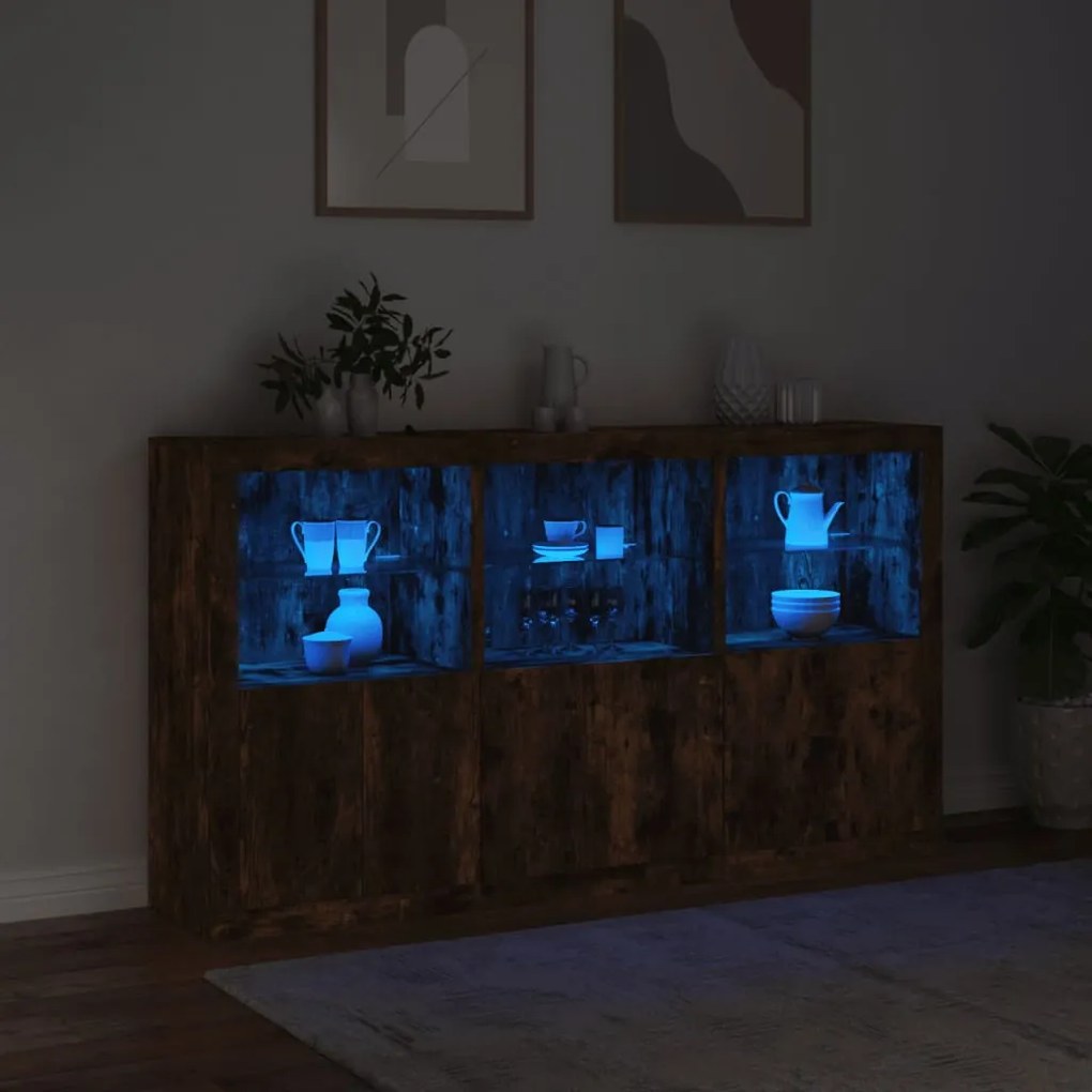 Aparador com luzes LED 181,5x37x100 cm carvalho fumado