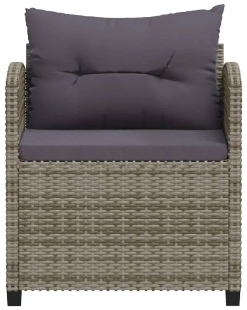 3 pcs conjunto lounge de jardim c/ almofadões vime PE cinzento