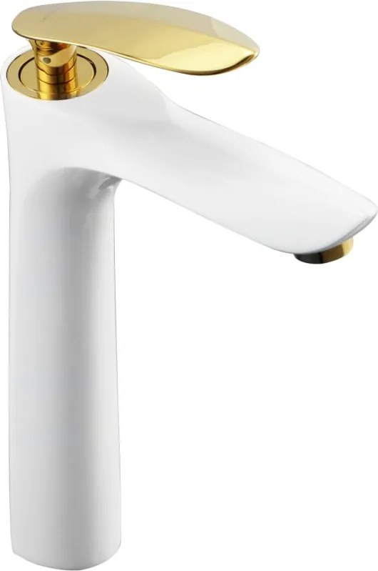 Mexen Lily torneira alta para lavatório, branca/ouro - 73610-25
