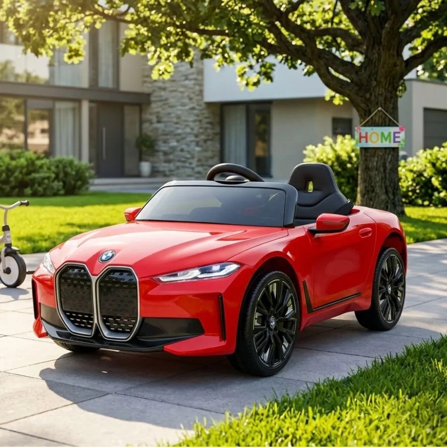 Carro elétrico para crianças BMW I4 12V 2.4G, Rodas borracha Vermelho