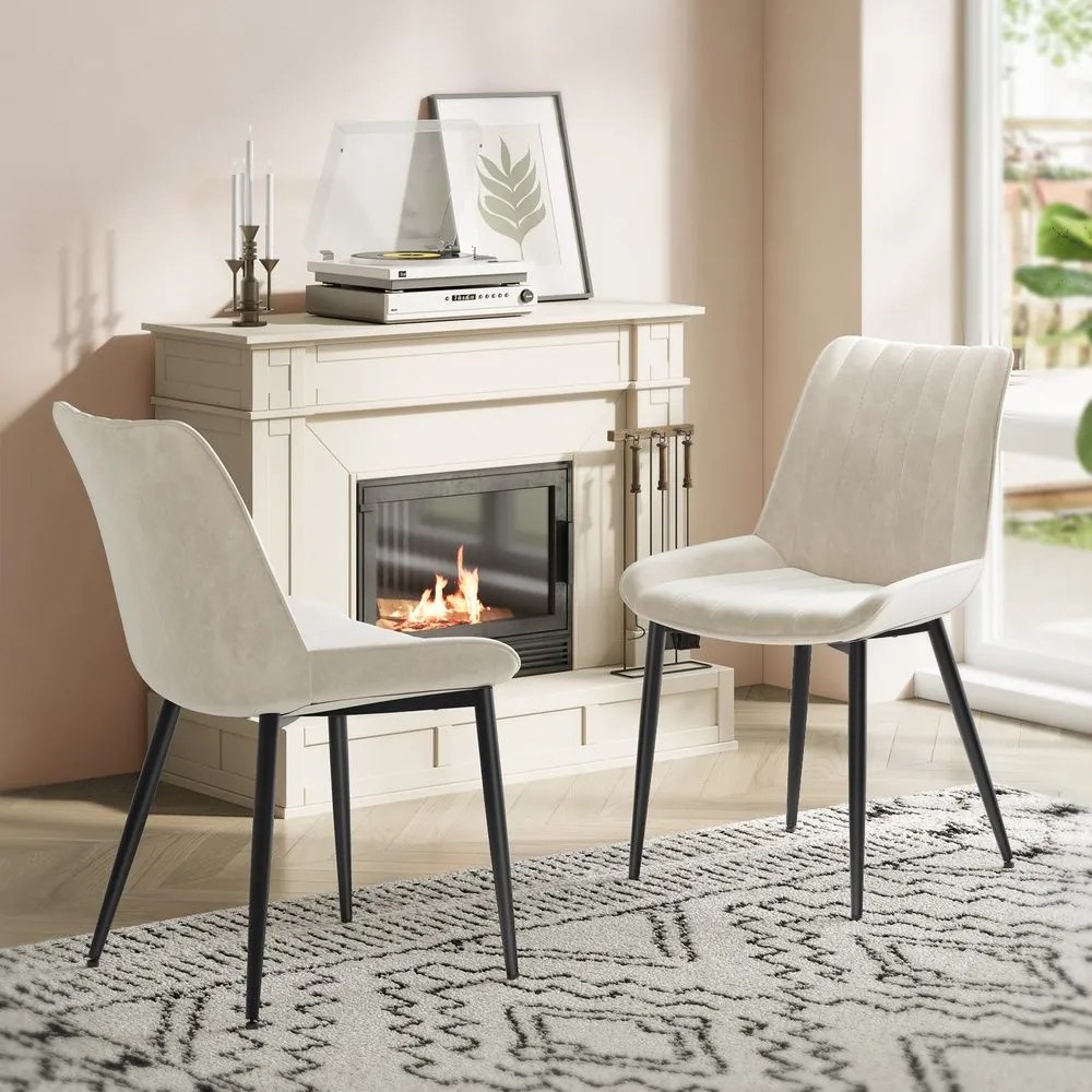 Conjunto 2 cadeiras de sala de jantar ou cozinha, pernas de aço bege-preto