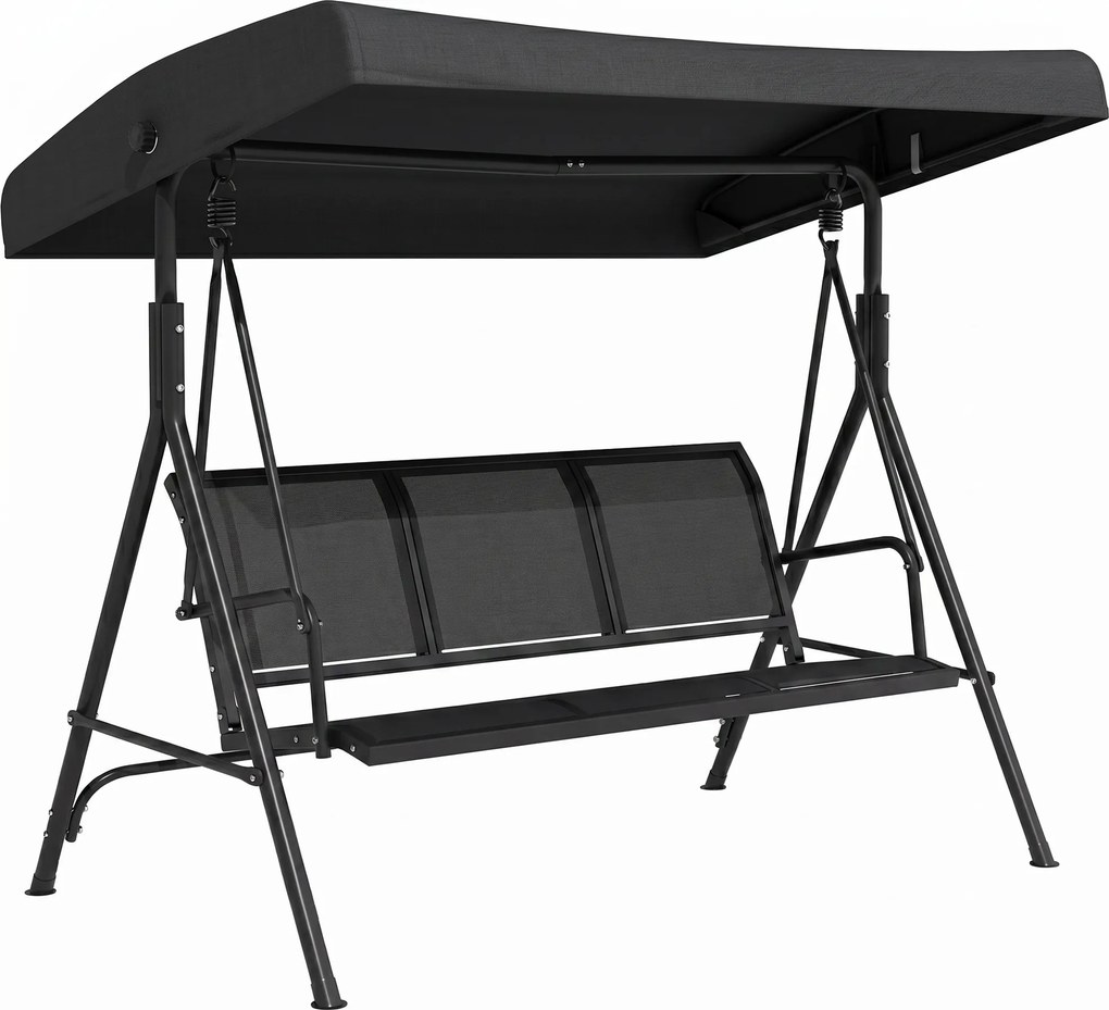 Outsunny Baloiço de Jardim Exterior de 3 Lugares com Toldo Reclinável Assento Respirável e Estrutura de Aço 175x118x159 cm Preto | Aosom Portugal