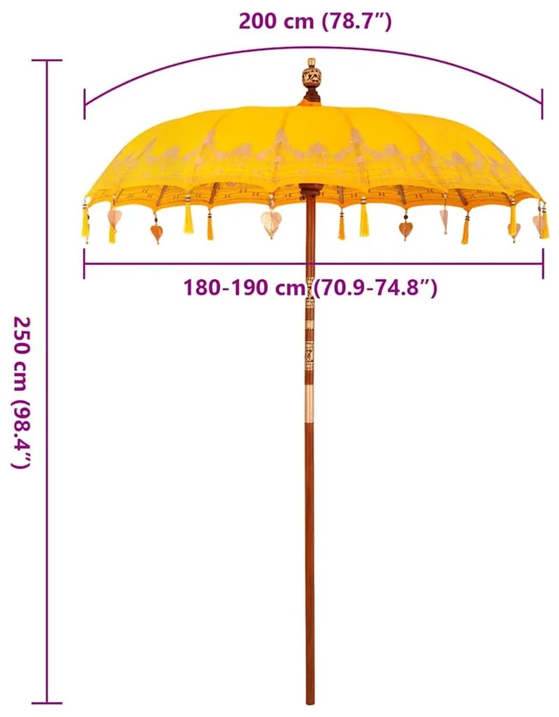 Guarda-sol Outros Manual Amarelo x 250 cm Algodão e madeira