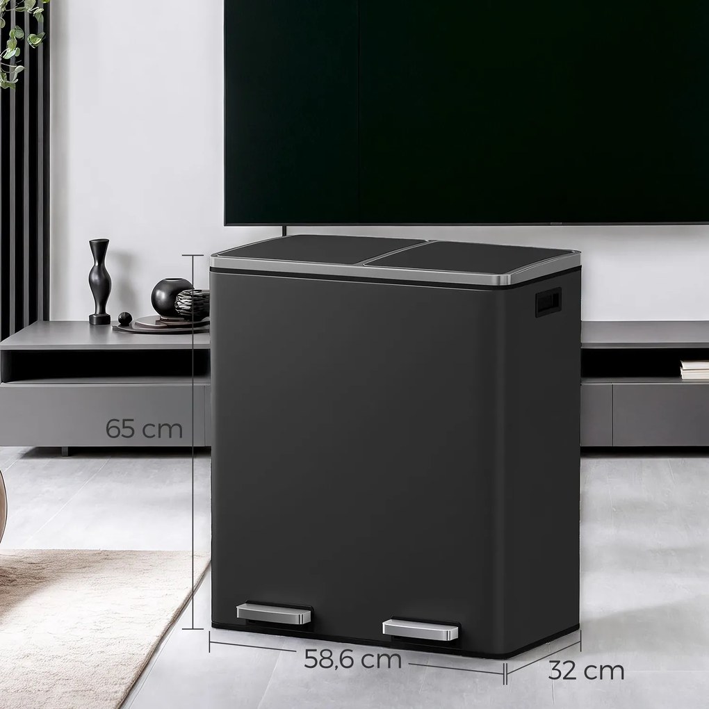 Caixote do lixo com 2 compartimentos 59 x 36,5 x 65,2 cm preto