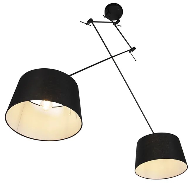 Candeeiro de suspensão preto com abajures de linho preto 35 cm 2-luzes - Blitz Moderno