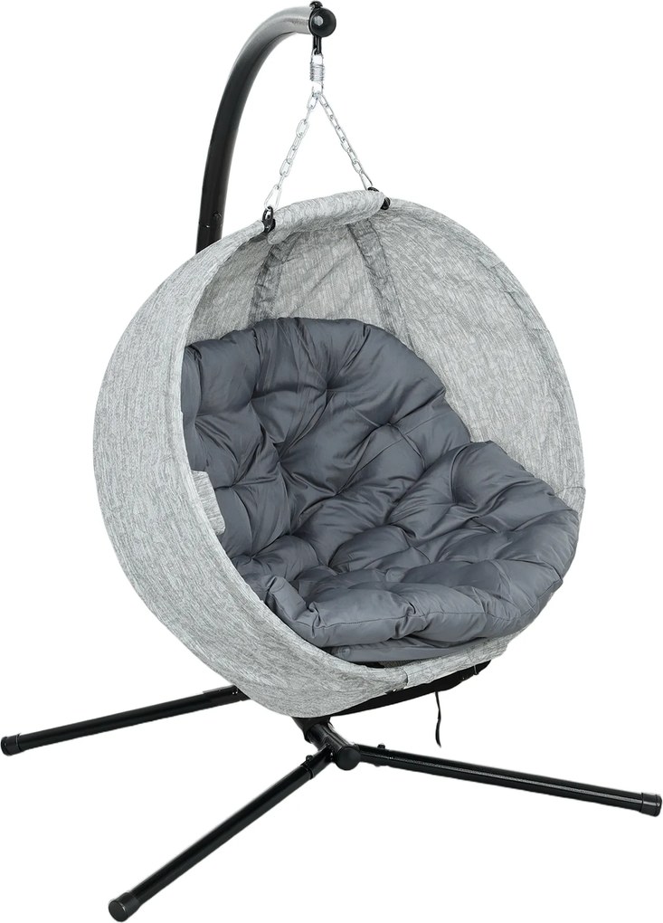 Outsunny Cesto suspenso em forma de ovo, poltrona suspensa com função de balanço e cesto dobrável, cadeira de jardim, suporte para copos, cinza | Aosom Portugal