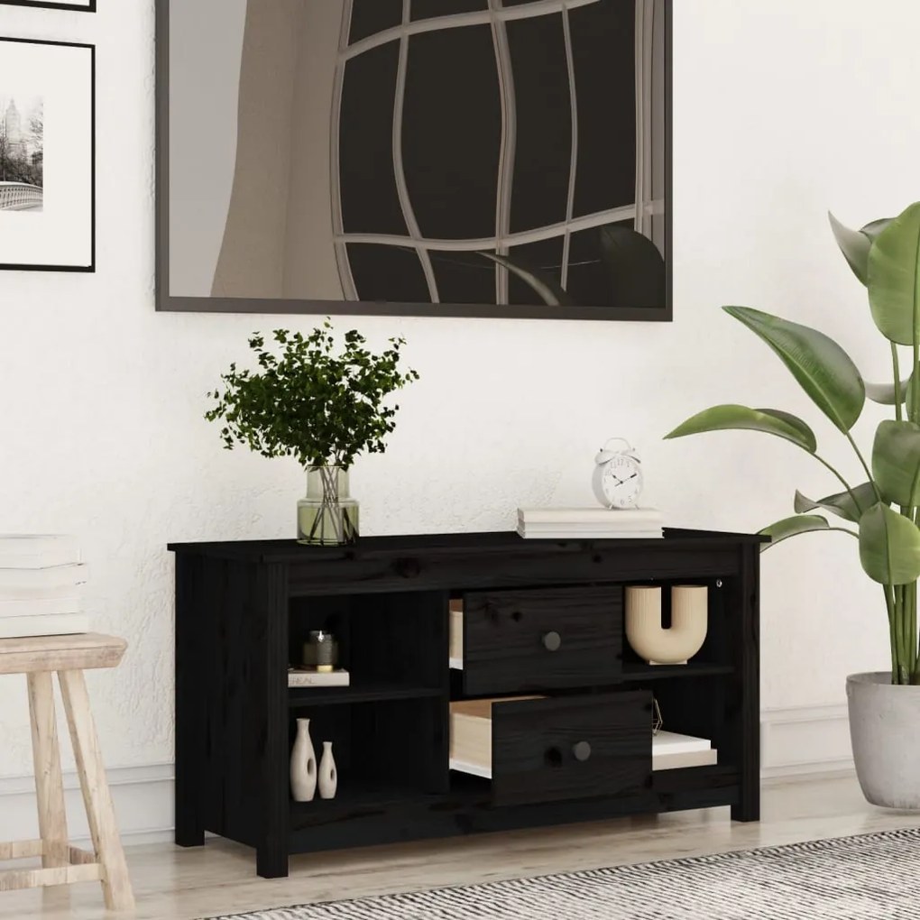 Móvel de TV 103x36,5x52 cm madeira de pinho maciça preto