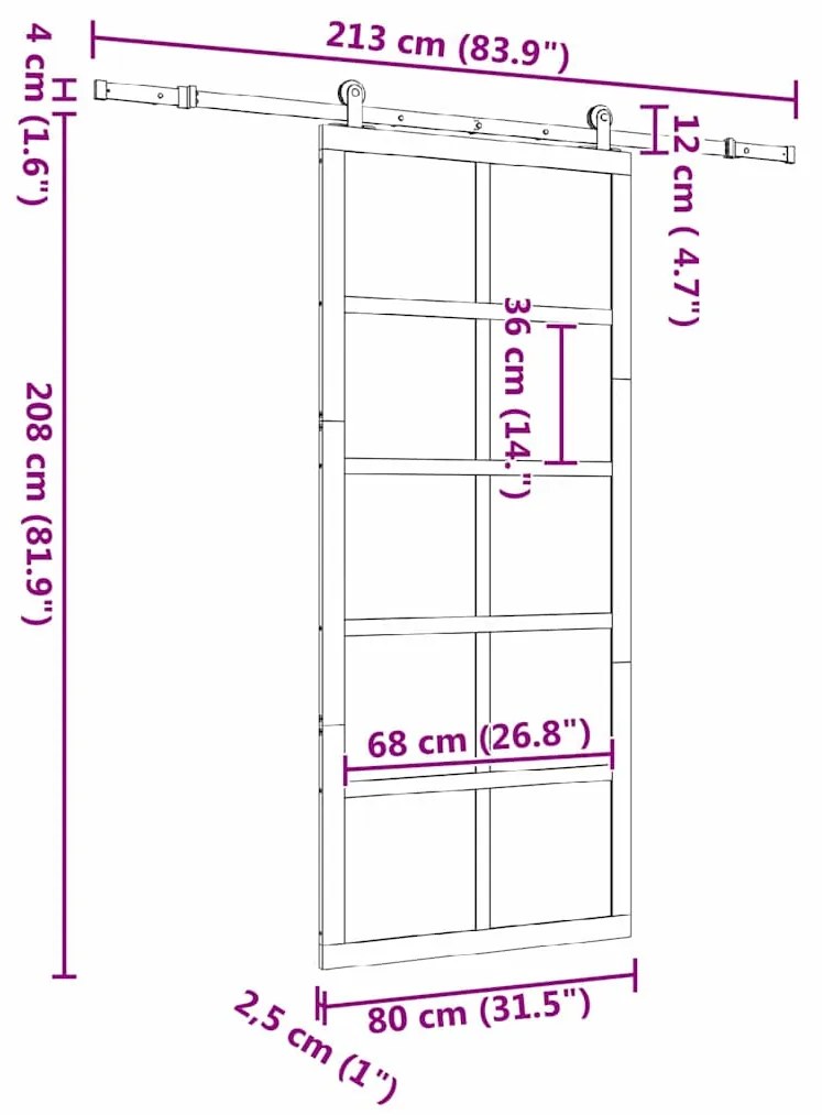 Porta Deslizante Castanho 80 x 208 cm Madeira de pinho maciça