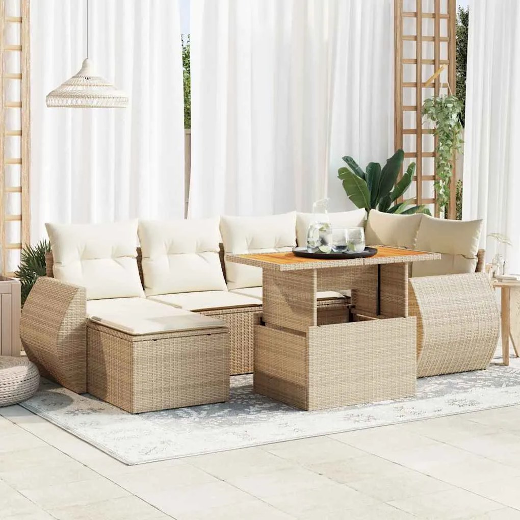 vidaXL 7 pcs conjunto de sofás p/ jardim com almofadões vime PE bege