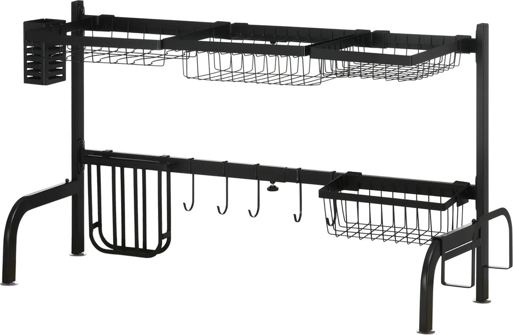 Escorredor de pratos para colocar sobre o lava-loiça, com 2 níveis, modular, em aço, 93 x 30 x 52 cm, preto