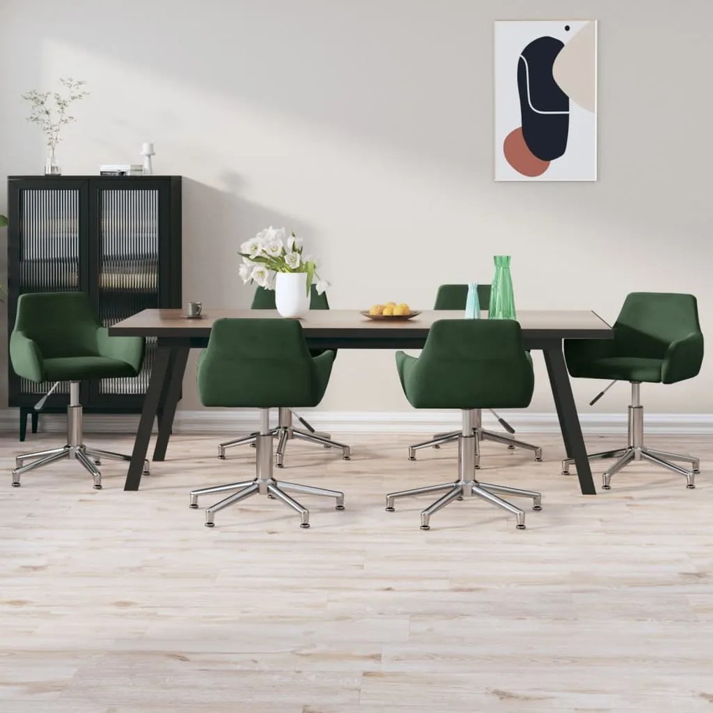 vidaXL Cadeiras de jantar giratórias 6 pcs veludo verde-escuro