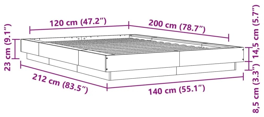 Estrutura de cama 120x200 cm derivados de madeira cinza sonoma