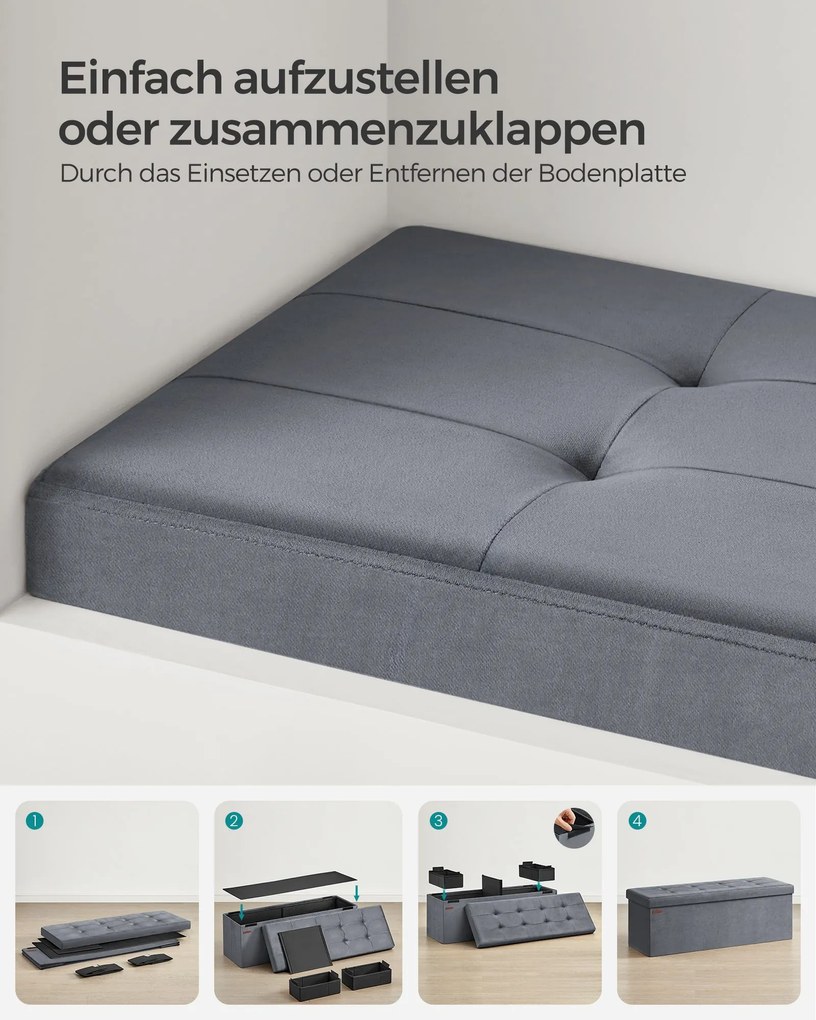 Banco entrada ou quarto arrumação de assento rebatível, carregável até 300 kg 38 x 110 x 38 cm Cinzento Escuro