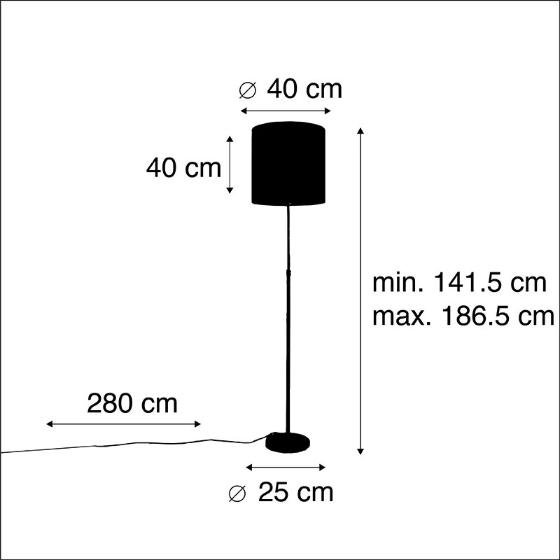 Candeeiro de pé dourado/latão com abat-jour em veludo com flores 40/40 cm - Parte Clássico / Antigo