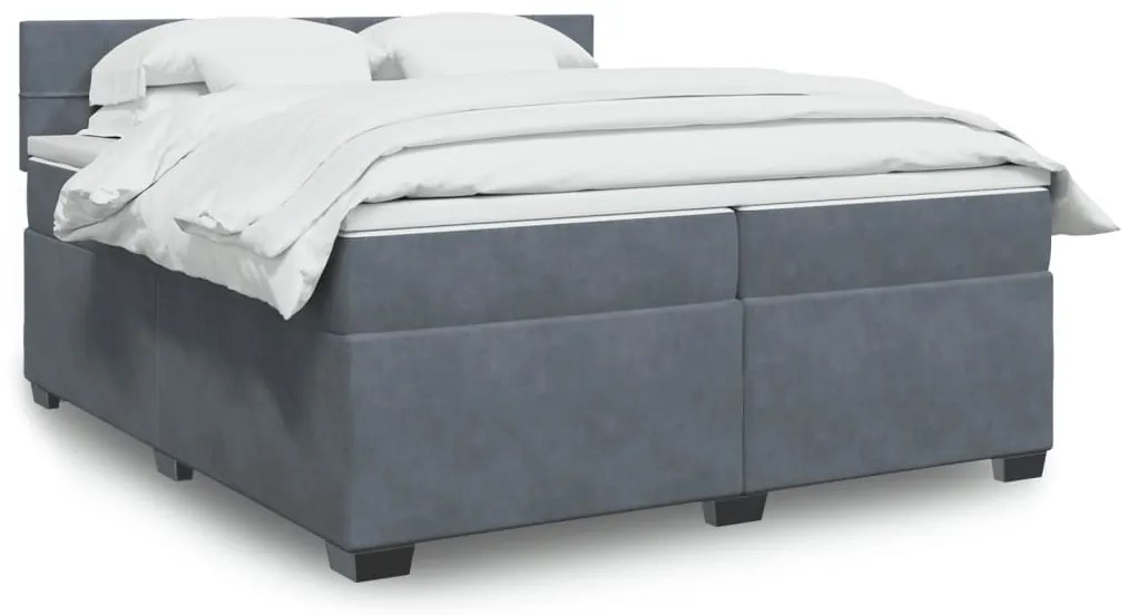 vidaXL Cama com molas/colchão 200x200 cm veludo cinzento-escuro