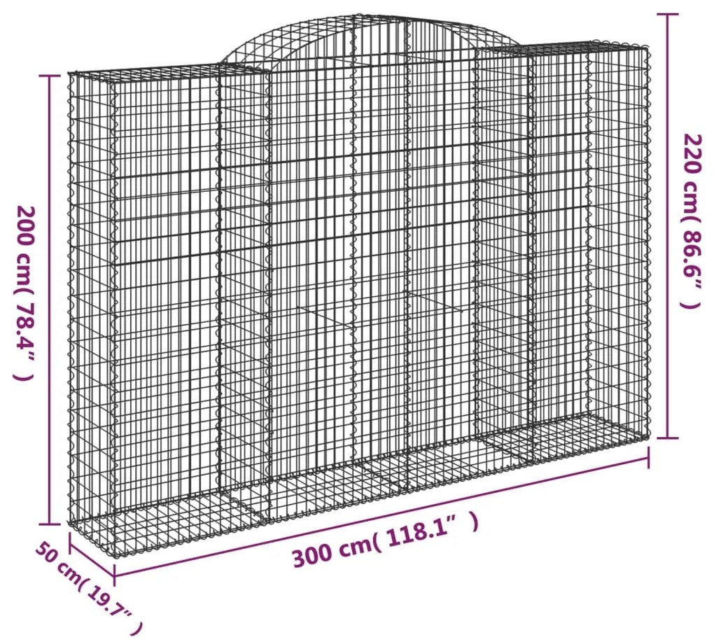 Cestos gabião arqueados 3pcs 300x50x200/220cm ferro galvanizado