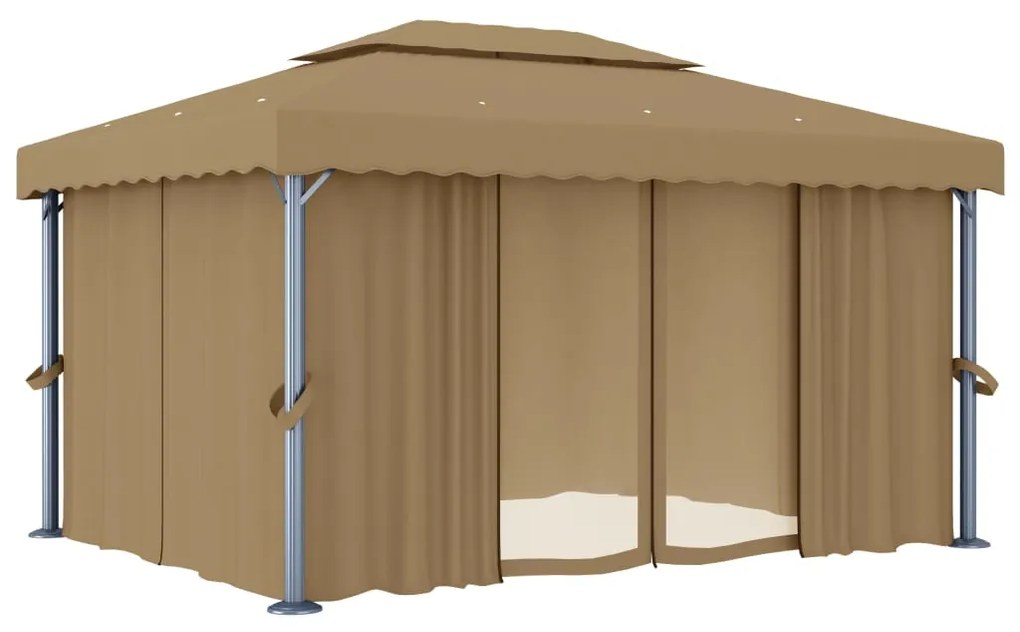 Gazebo com cortina 4x3 m alumínio cinzento-acastanhado