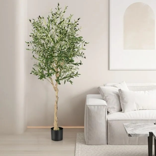 Planta Oliveira artificial 182 cm Planta de imitação decorativa falsa em vaso de cimento para interior casa e escritório Verde