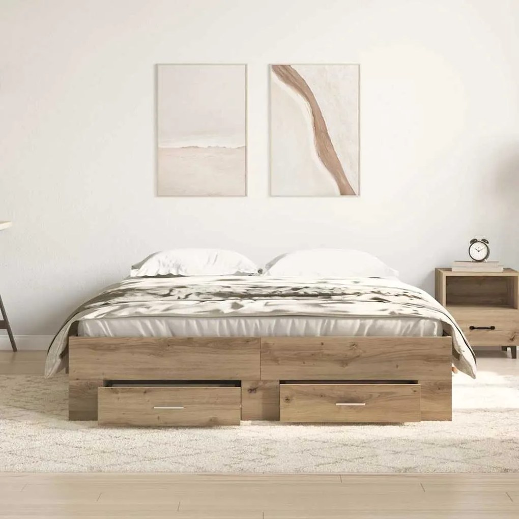 Estrutura de Cama com Gavetas Carvalho Artesanal Madeira Derivada