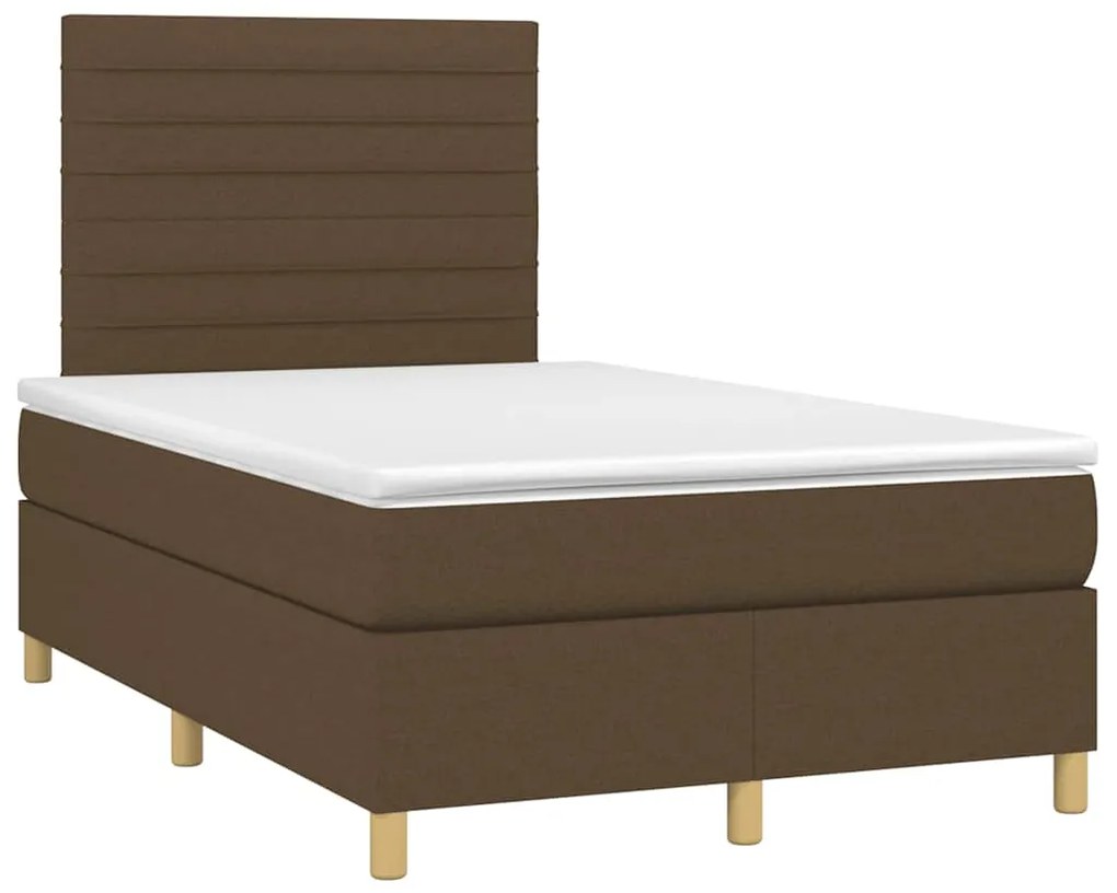 Cama box spring c/ colchão/LED 120x190cm tecido castanho-escuro