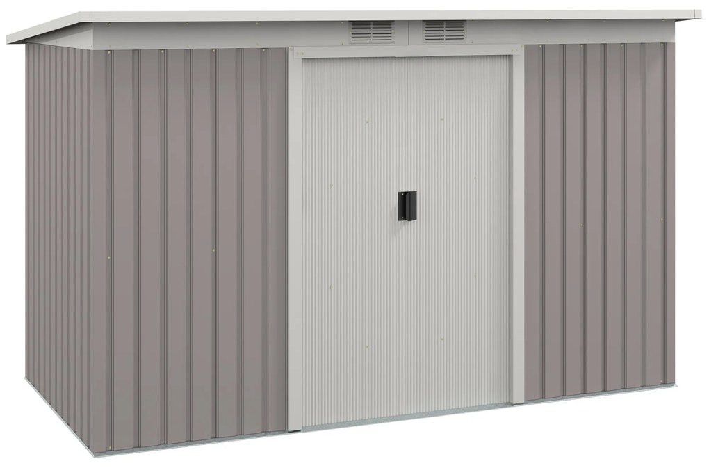 Abrigo de Jardim 280x130x172 cm Abrigo de Exterior de Aço Galvanizado com Porta Corredeira e Ventilações Cinza