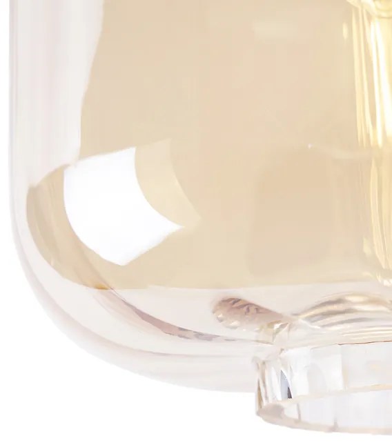 Candeeiro de teto design preto com vidro âmbar - Qara