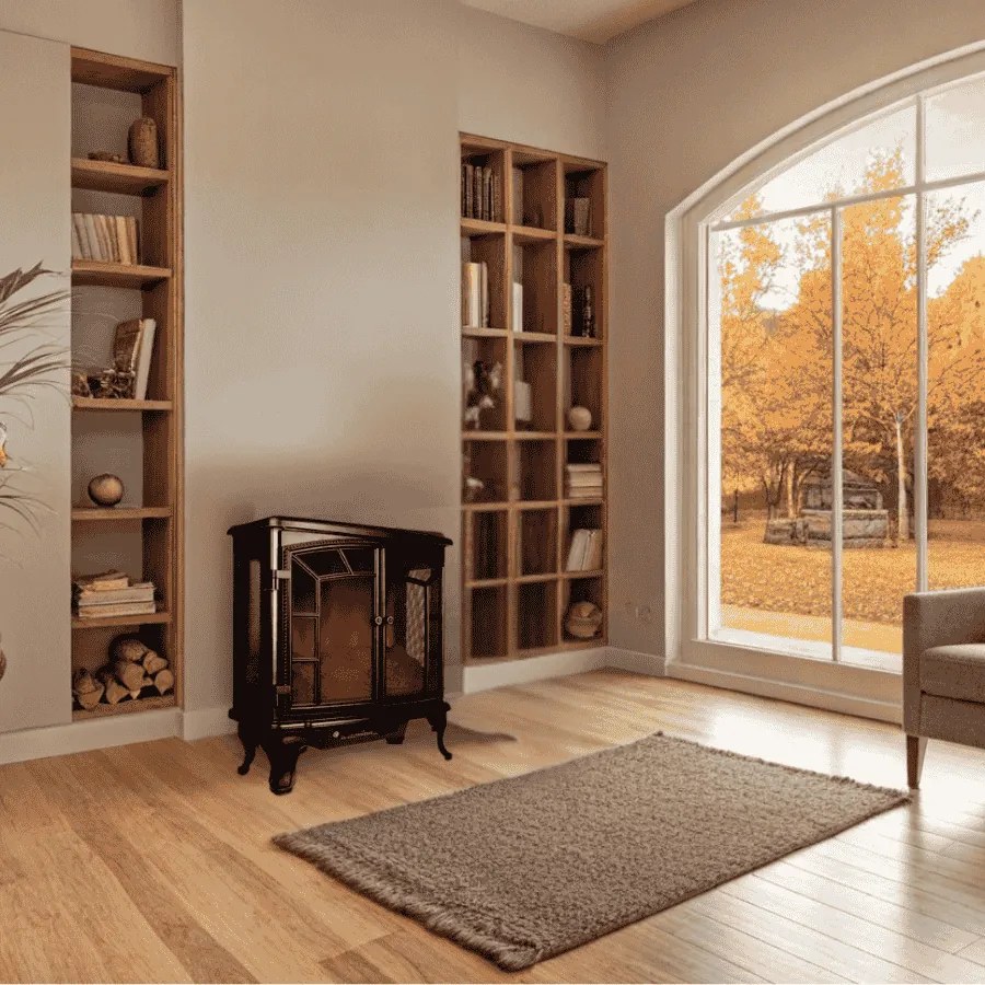 Lareira elétrica com porta dupla 1000/2000 W 69,5 x 36 x 66 cm com comando preta