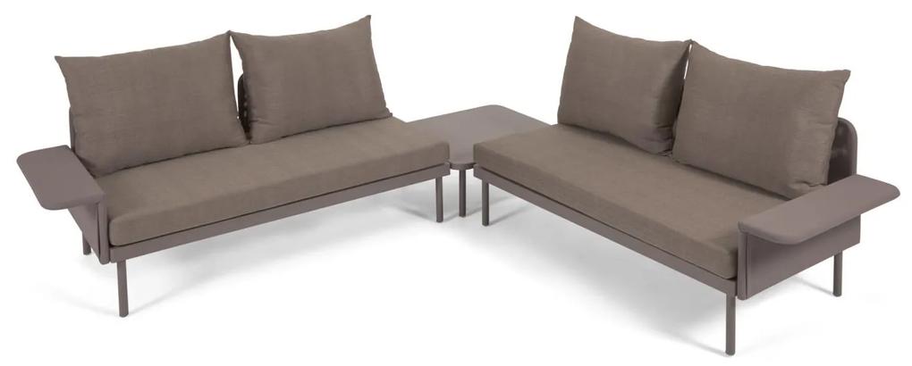 Kave Home - Set exterior Zaltana sofá de canto e mesa alumínio acabamento pintado castanho mate 164 cm