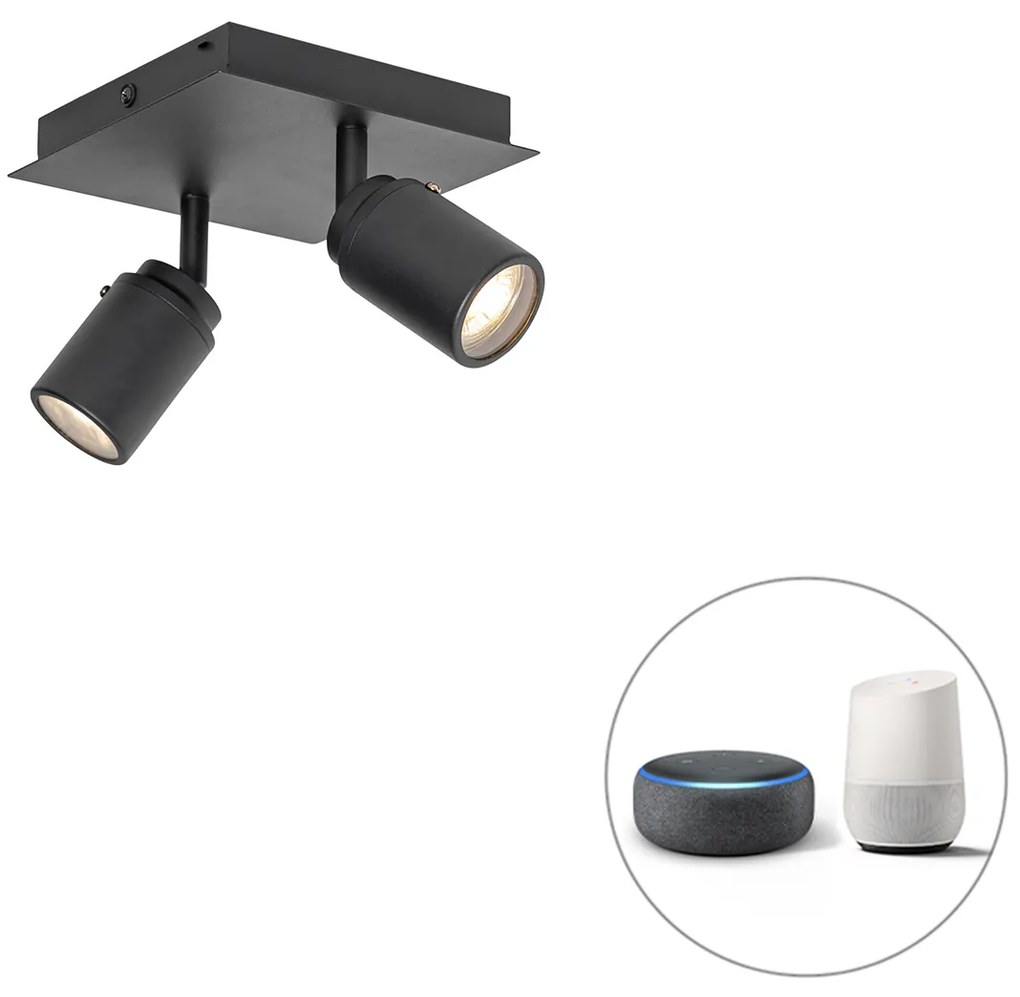 LED Spot de banheiro inteligente quadrado preto IP44 incluindo 2 WiFi GU10 - Ducha Moderno