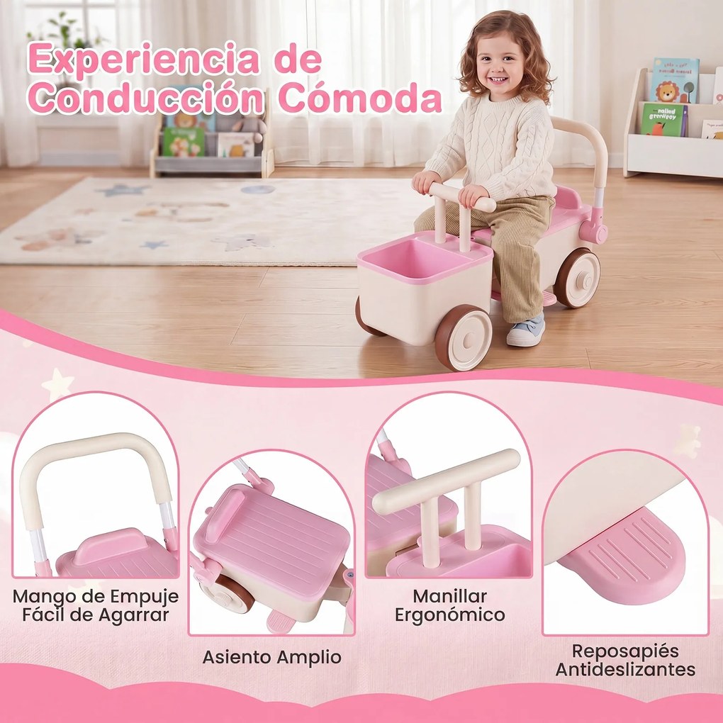 Andador Infantil 3 em 1, 67,5 x 28 x 35 cm, Três Modos de Brincadeira, Rosa